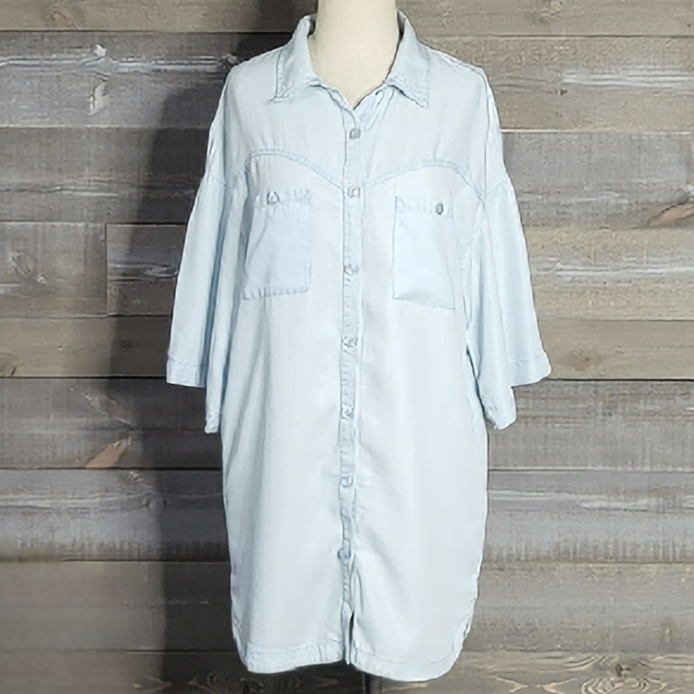 Zara TRF Button Down Shirt Chambray Short Sleeve Mini Dress